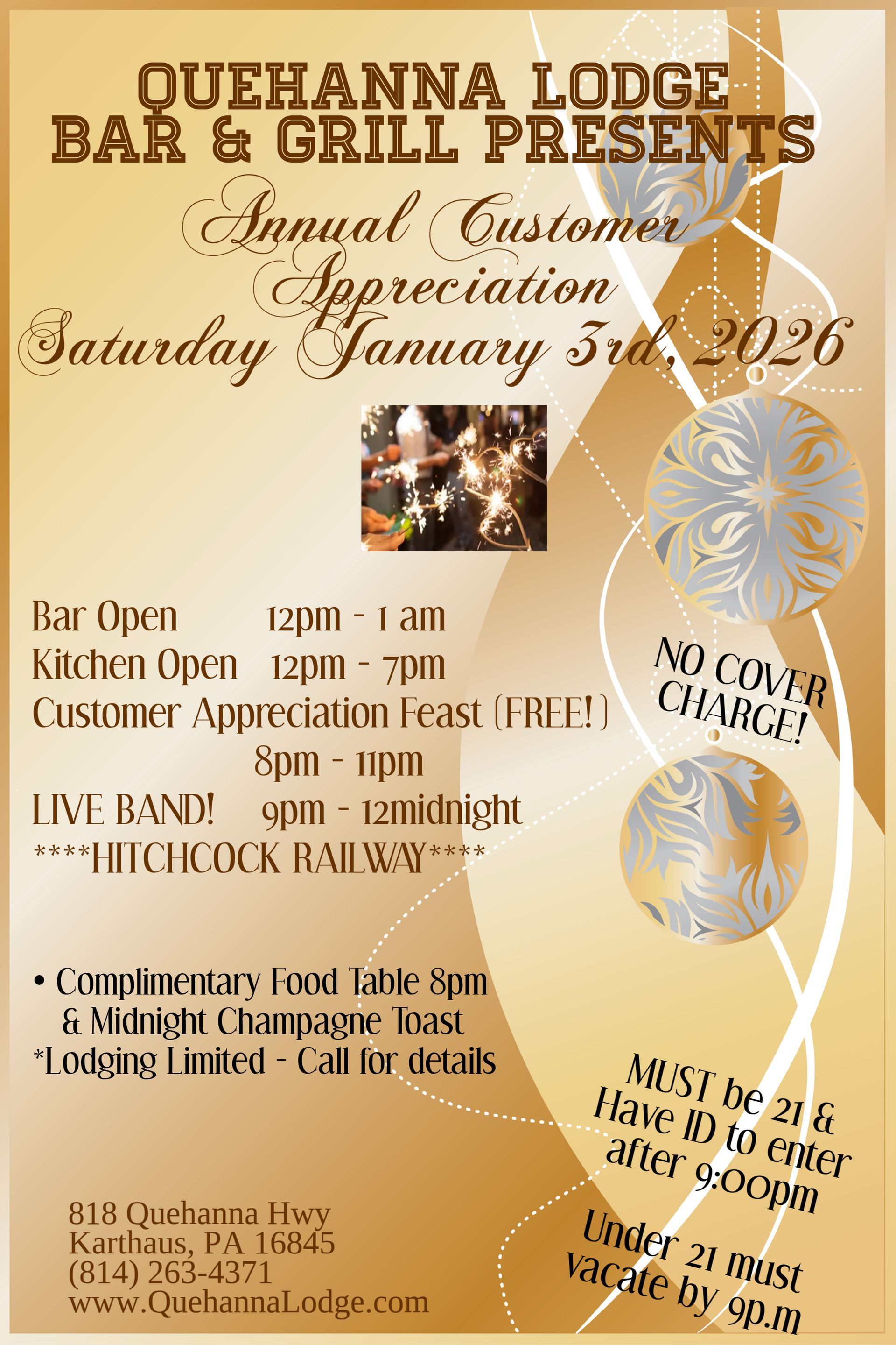 quehanna lodge bar & grill presents our annual new year 's eve party