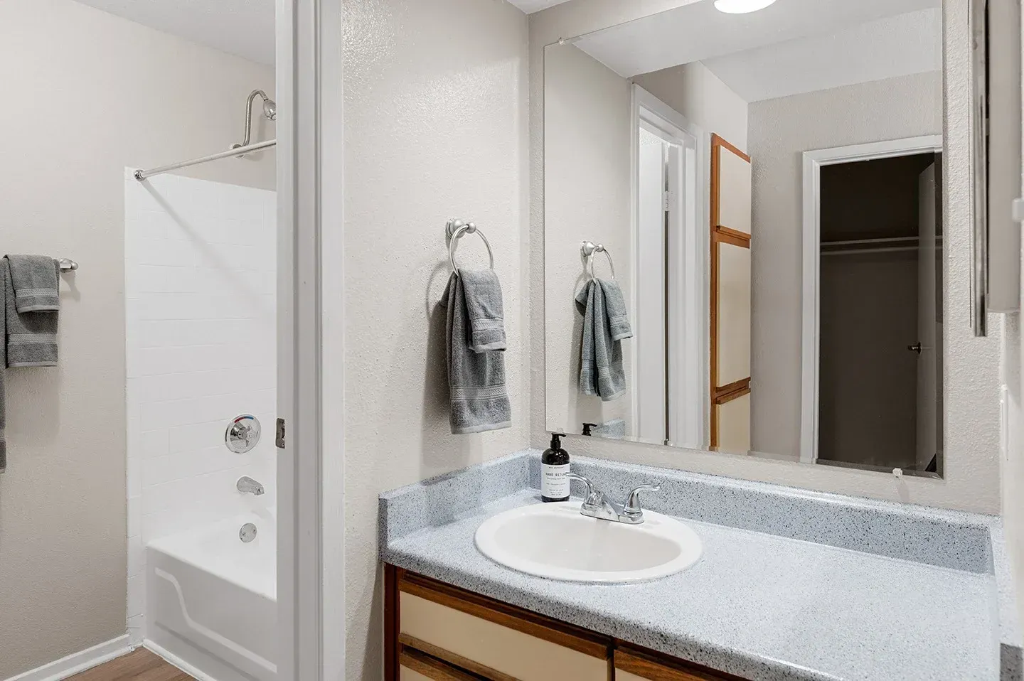 View of a bathroom with a sink and bathtub