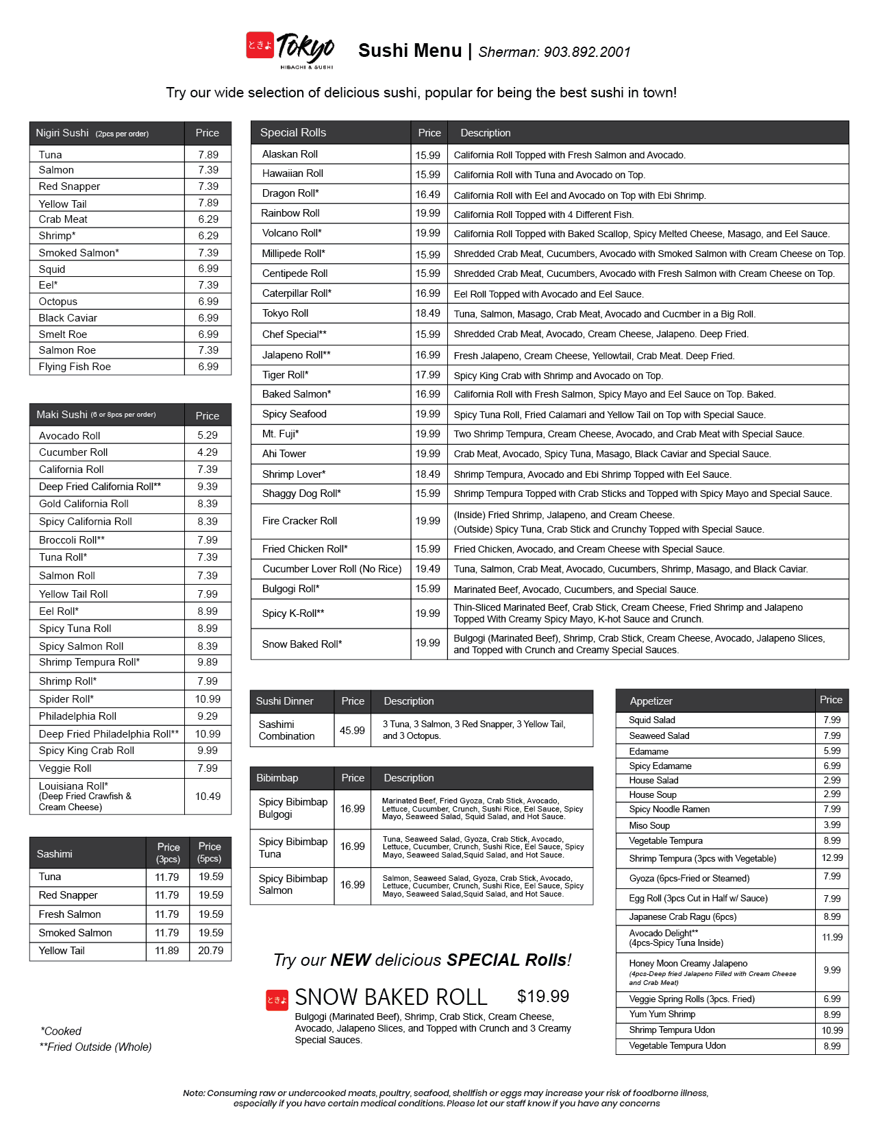 Tokyo Sushi Menu
