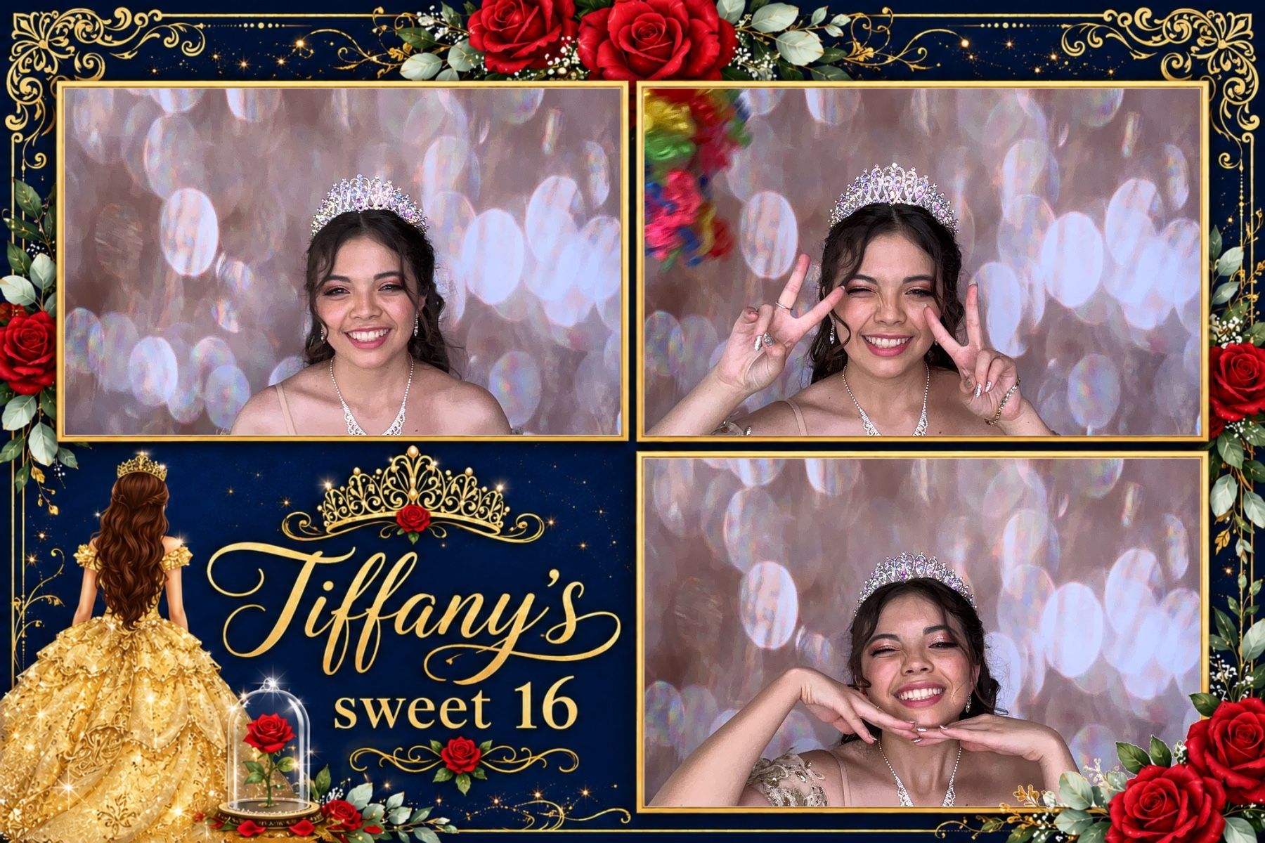 Tiffany posing for photos at her Sweet 16 photo booth in Perris, CA
