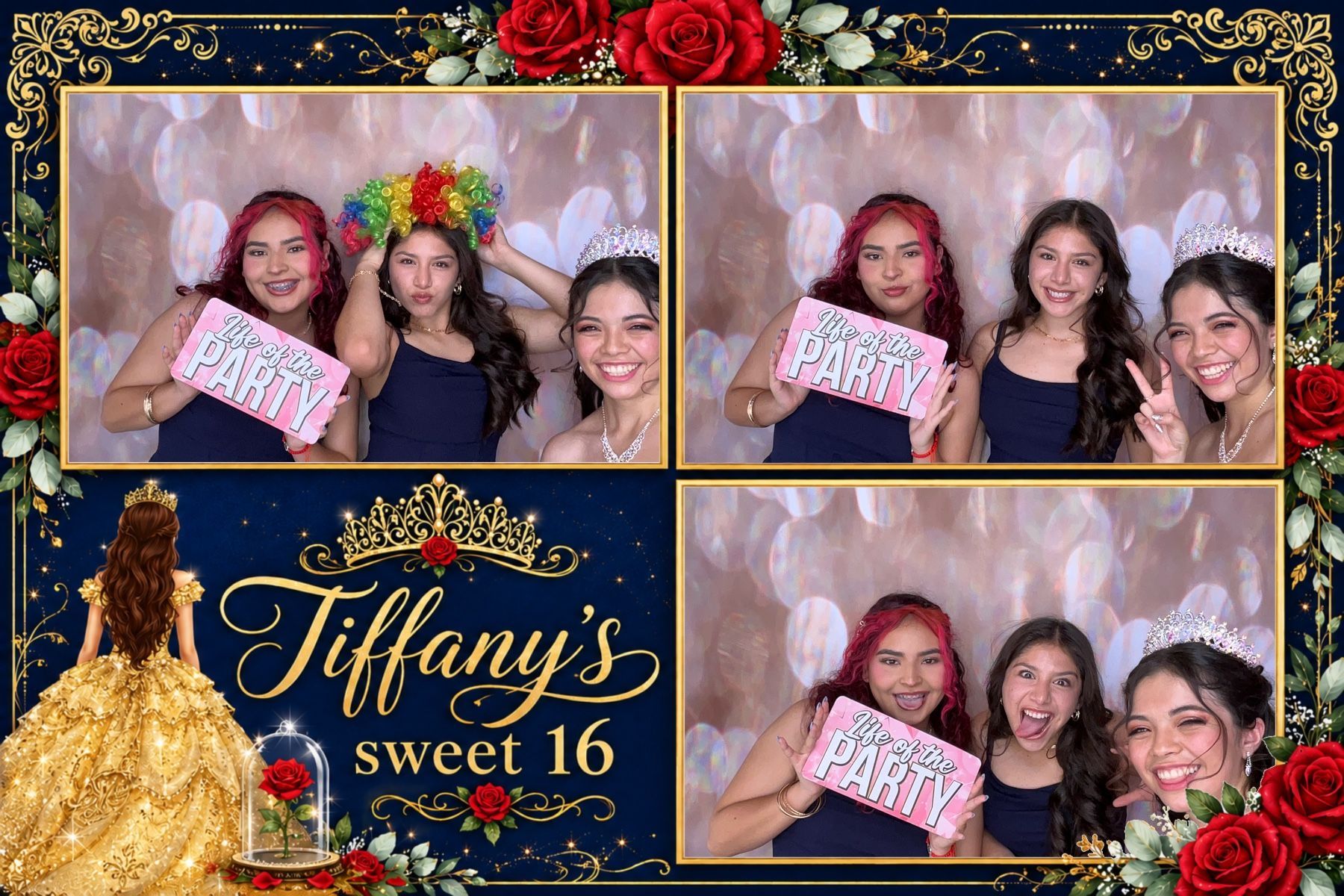 Friends making memories at Tiffany's Sweet 16 photo booth in Perris, CA