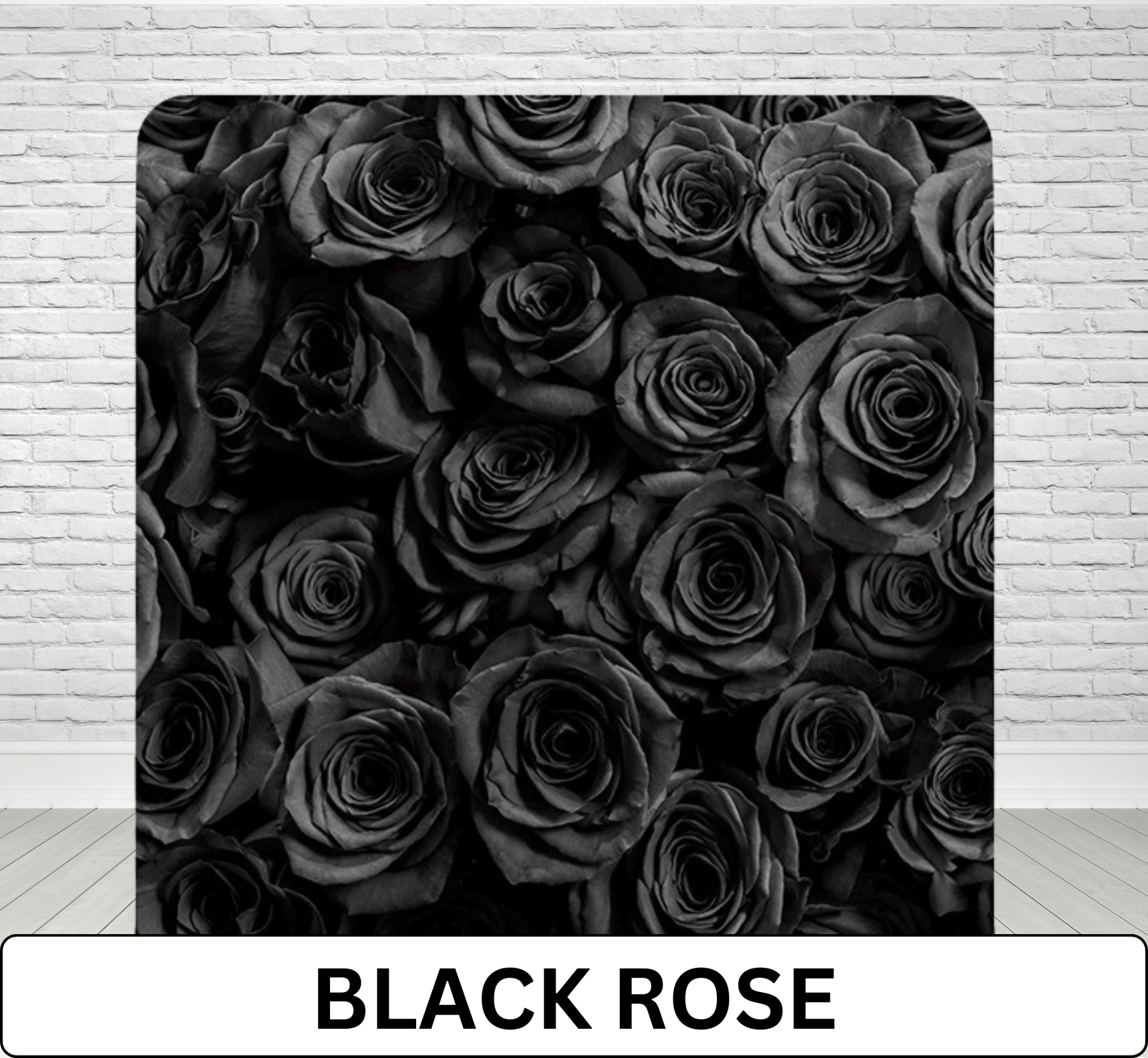Black Rose backdrop, featuring a wall of densely packed black roses.