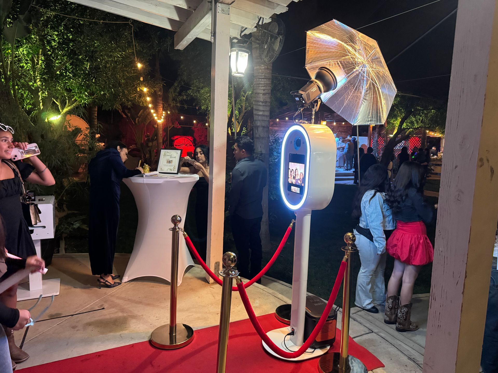 Prestige luxury wedding photo booth with red carpet experience and premium keepsakes at a Southern California wedding