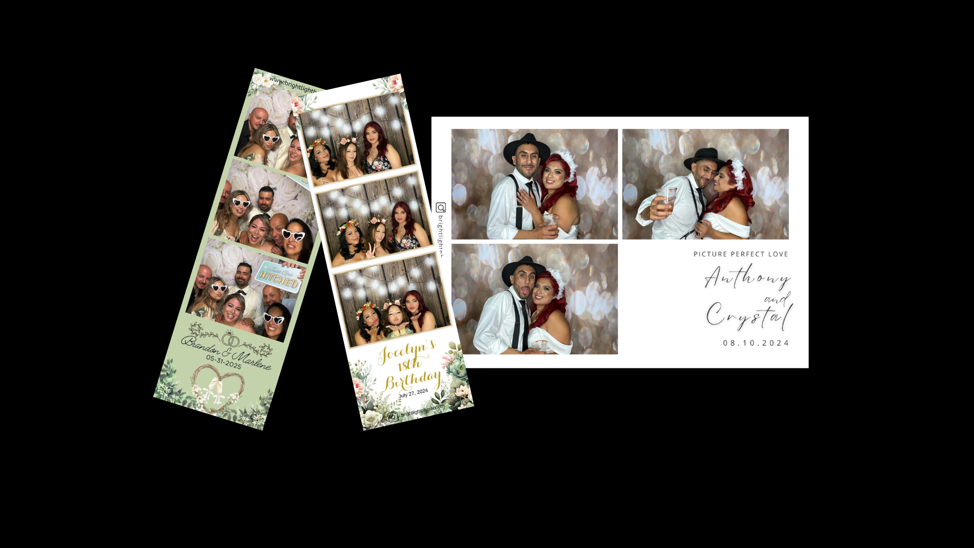 Group of smiling people with photo booth props pose for a photo.