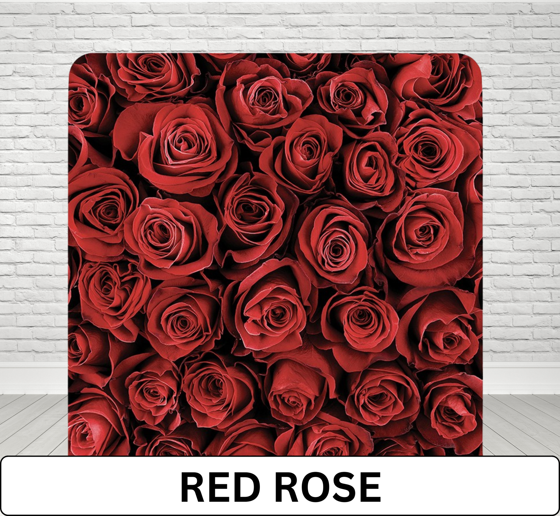 Red Rose backdrop, featuring a wall of densely packed red roses.