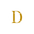 A gold letter d on a white background