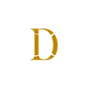 A gold letter d on a white background