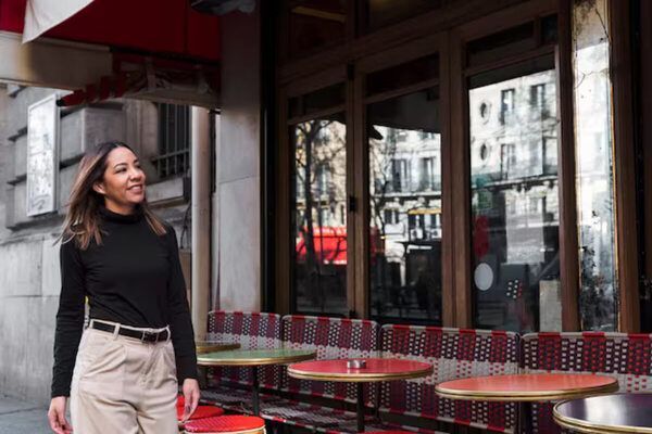 A young woman exploring different restaurants