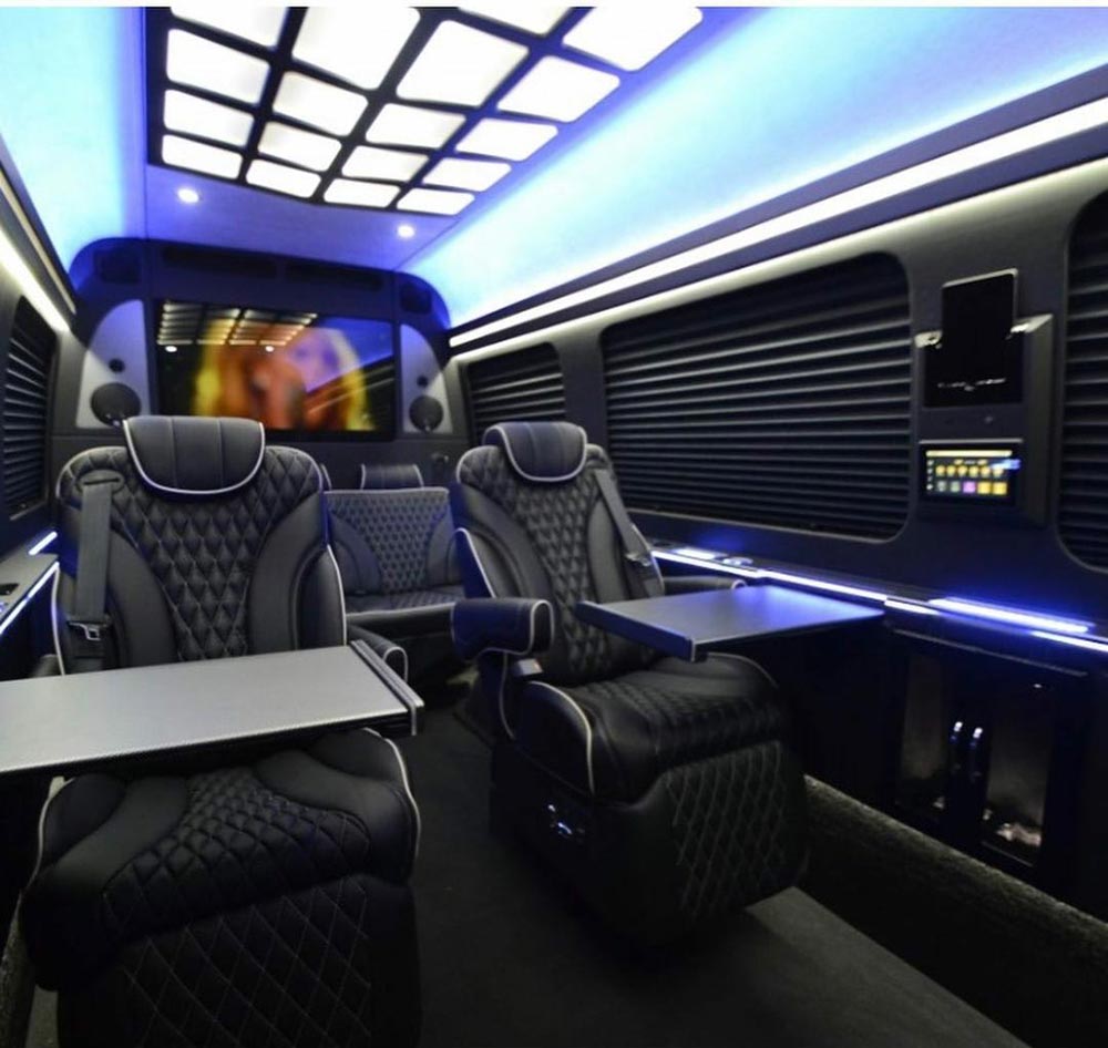 Inside a luxurious black limo