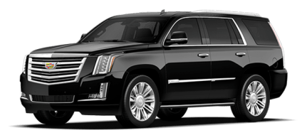 A black cadillac escalade is shown on a white background.