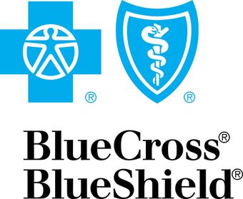 BlueCross BlueShield logo: A blue cross with a person inside a circle and a blue shield with a snake.