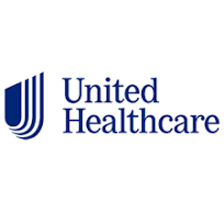 United Healthcare logo: blue shield with vertical lines, next to "United Healthcare" in blue.
