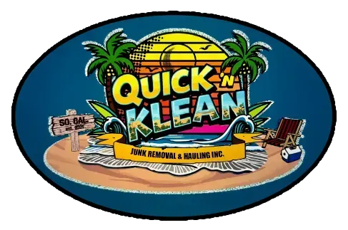 Logo for Quick 'n Klean, a junk removal and hauling business with a tropical beach theme.