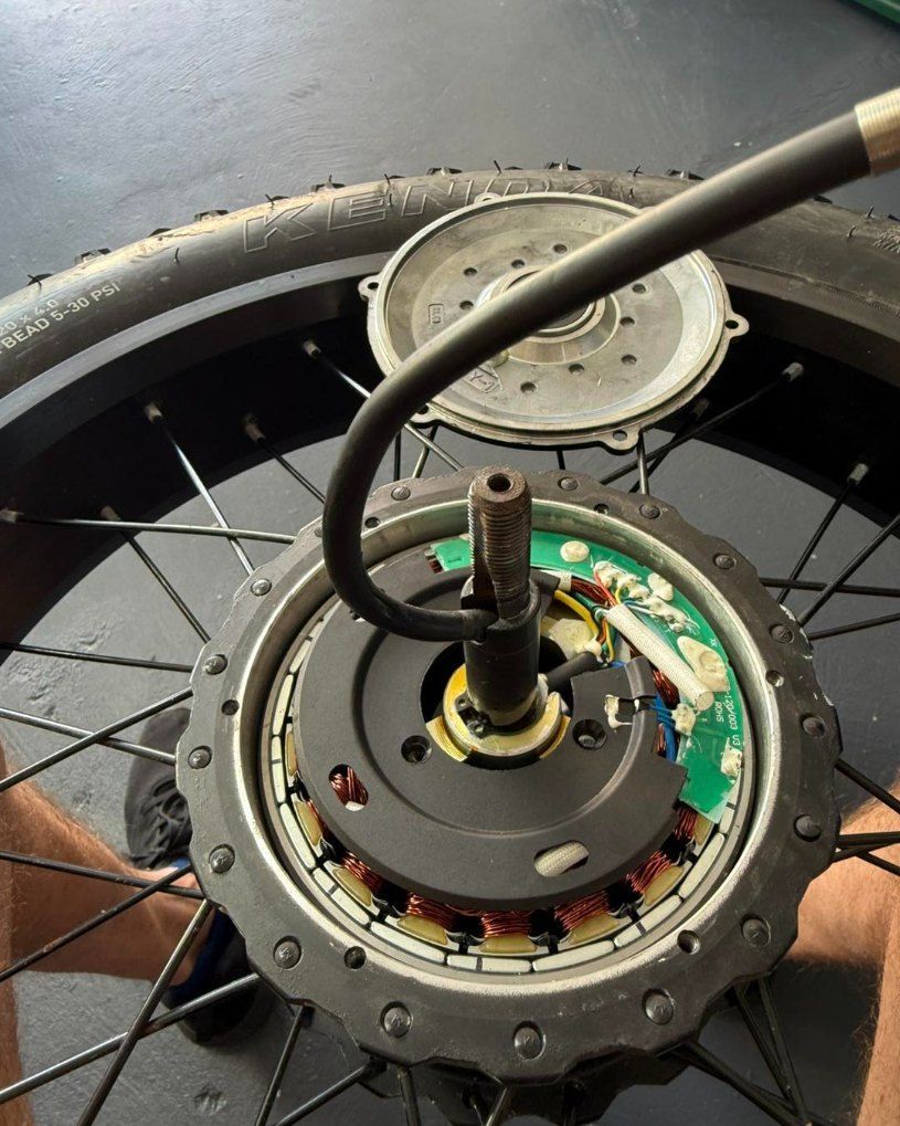 Electric Bike Wheel With Motor Exposed, Wires, and Circuitry — E-Go-Try-Bikes in Nelson Bay, NSW