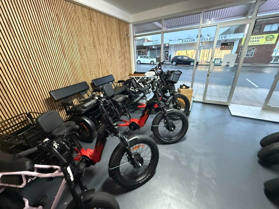 Electric Bikes Displayed Inside a Shop — E-Go-Try-Bikes in Nelson Bay, NSW