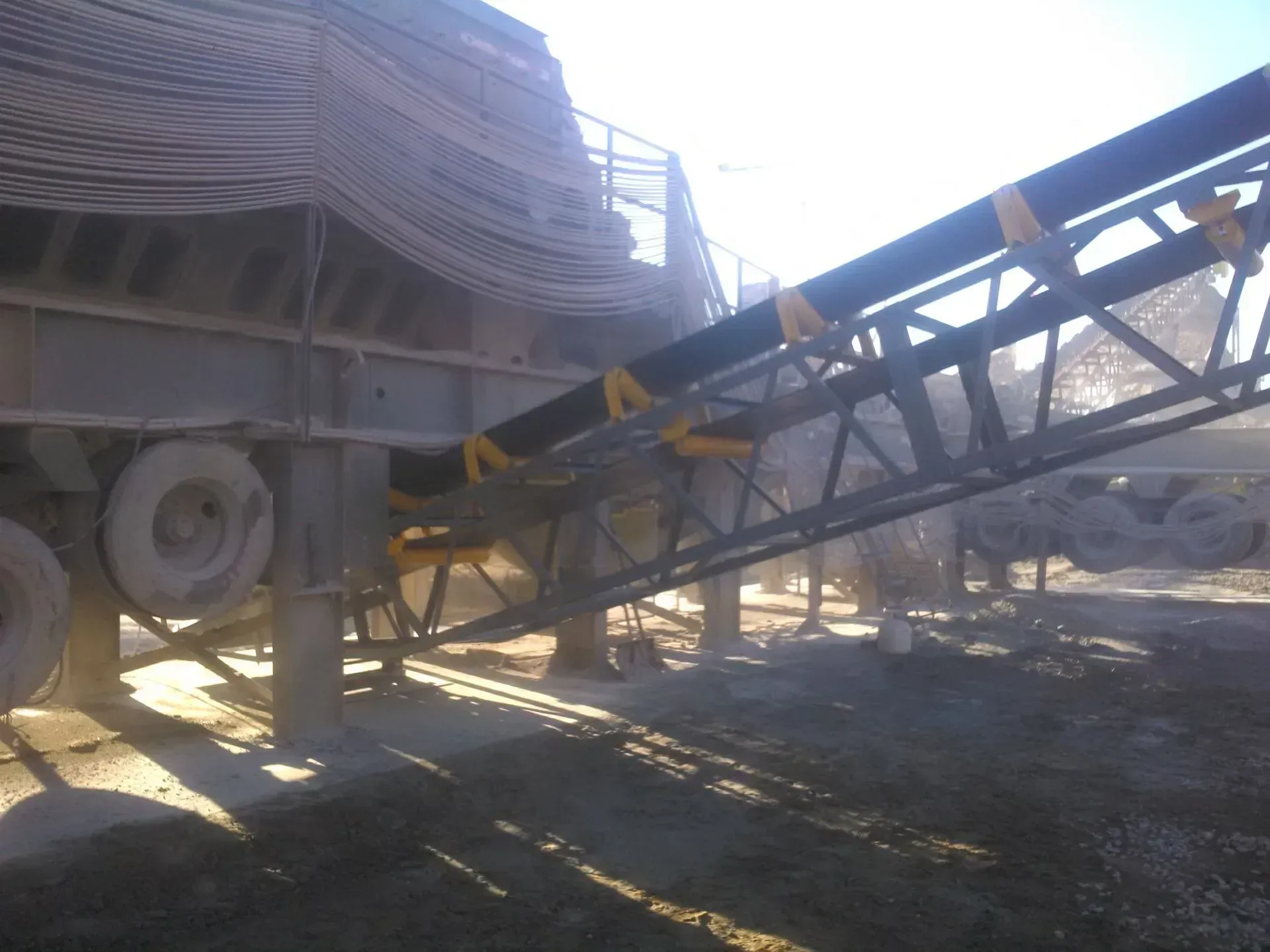 A conveyor belt is being used in a construction site.