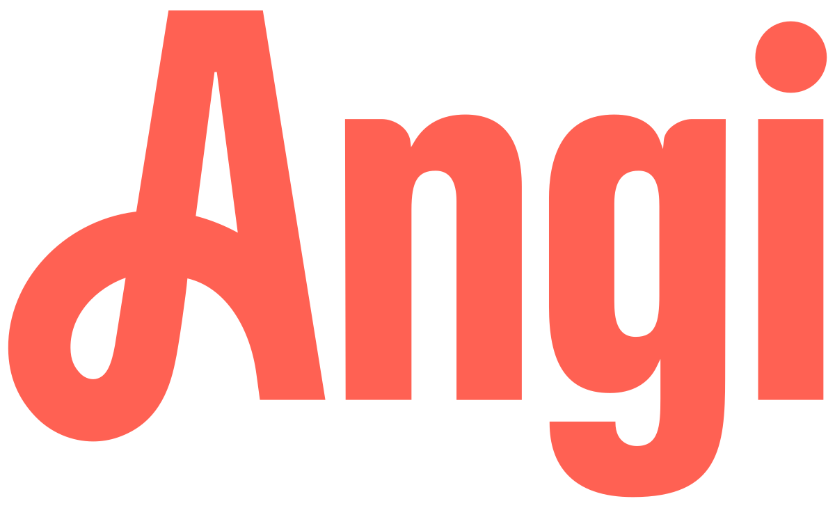Coral-red “Angi” logo on a white background