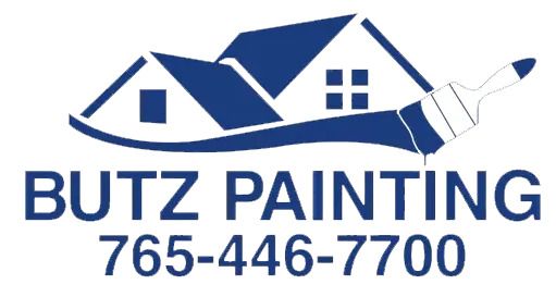 Butz Painting logo with blue house icon, paintbrush, and phone number 765-446-7700