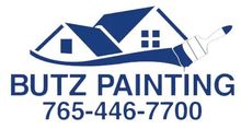 Butz Painting logo with blue house icon, paintbrush, and phone number 765-446-7700