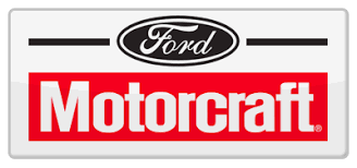 Ford Motorcraft logo in a white box; Ford name in oval above Motorcraft in a red box.