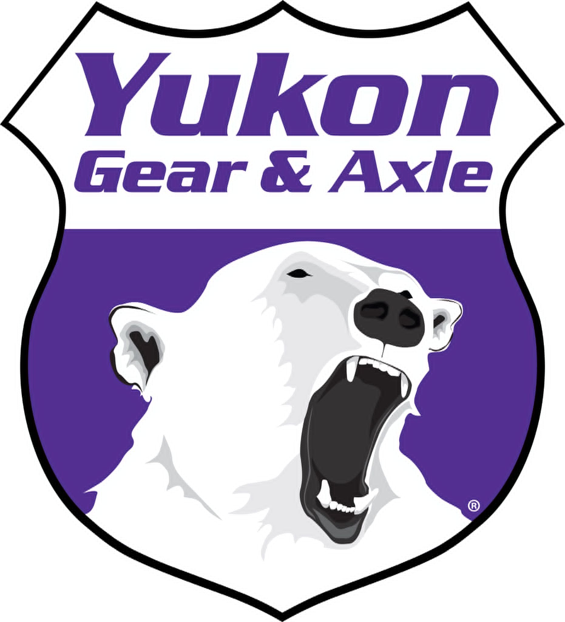 Logo for Yukon Gear & Axle: purple text and a roaring polar bear on a purple and white shield.