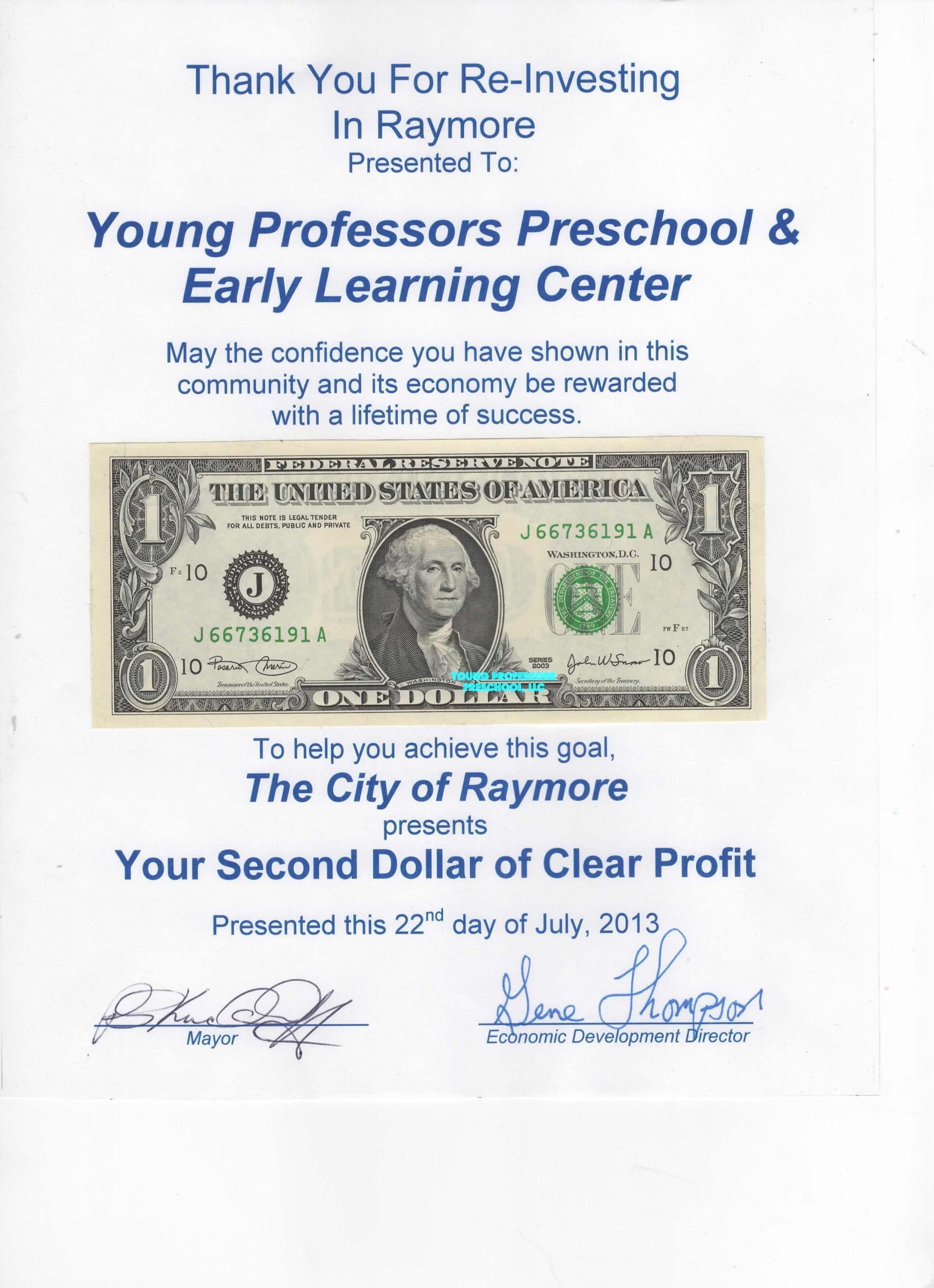 Second Dollar of Clear Profit — Raymore, MO — Young Professors Daycare, LLC