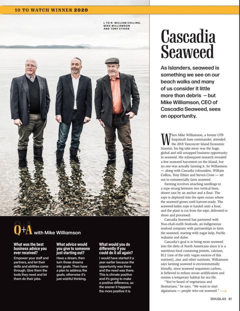 Cascadia Seaweed Douglas Magazine Victoria 10 to Watch