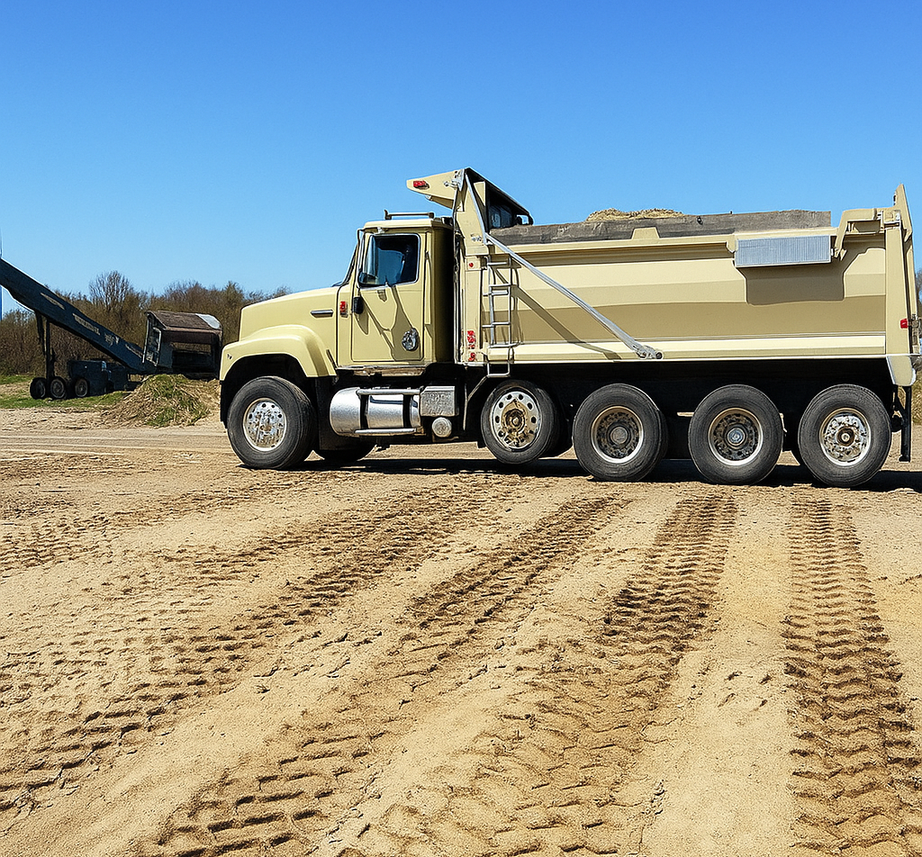 dump truck to fill land clearing dirt into