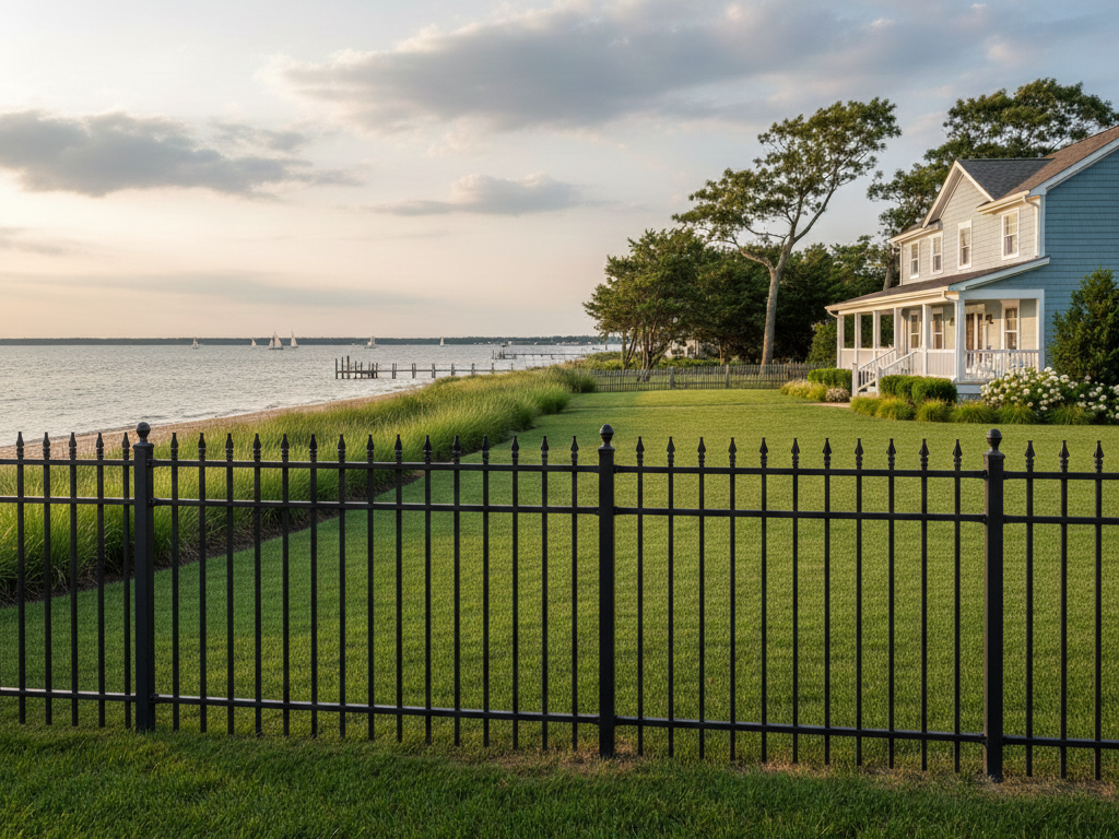 black iron fence in southern md waterfront property