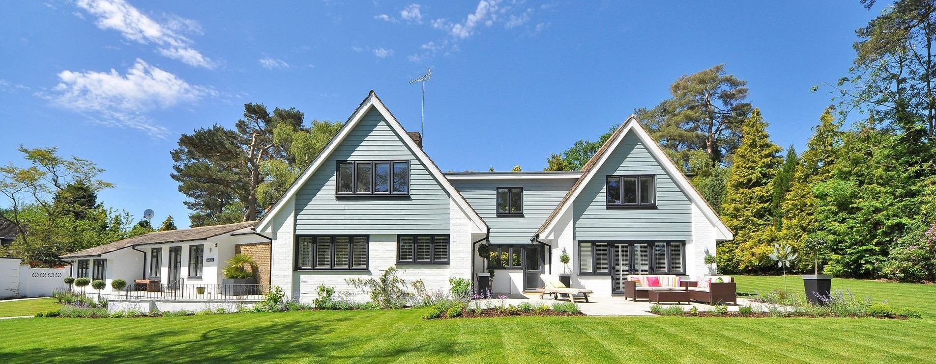 home with landscaped lawn