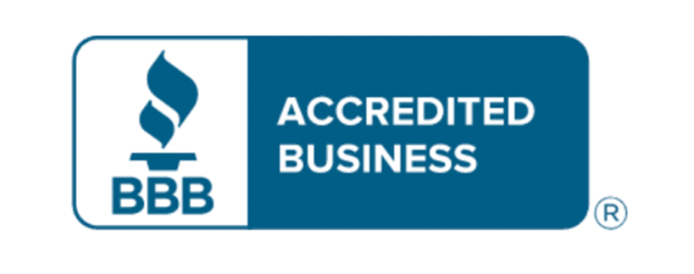 A blue button that says accredited business on it