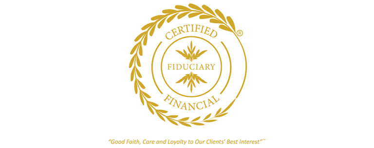 A certified financial logo with a laurel wreath around it