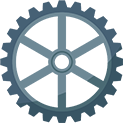 A blue gear with a hole in the middle on a white background.
