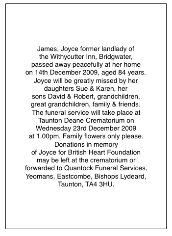 Newspaper Notices for Funerals in Somerset