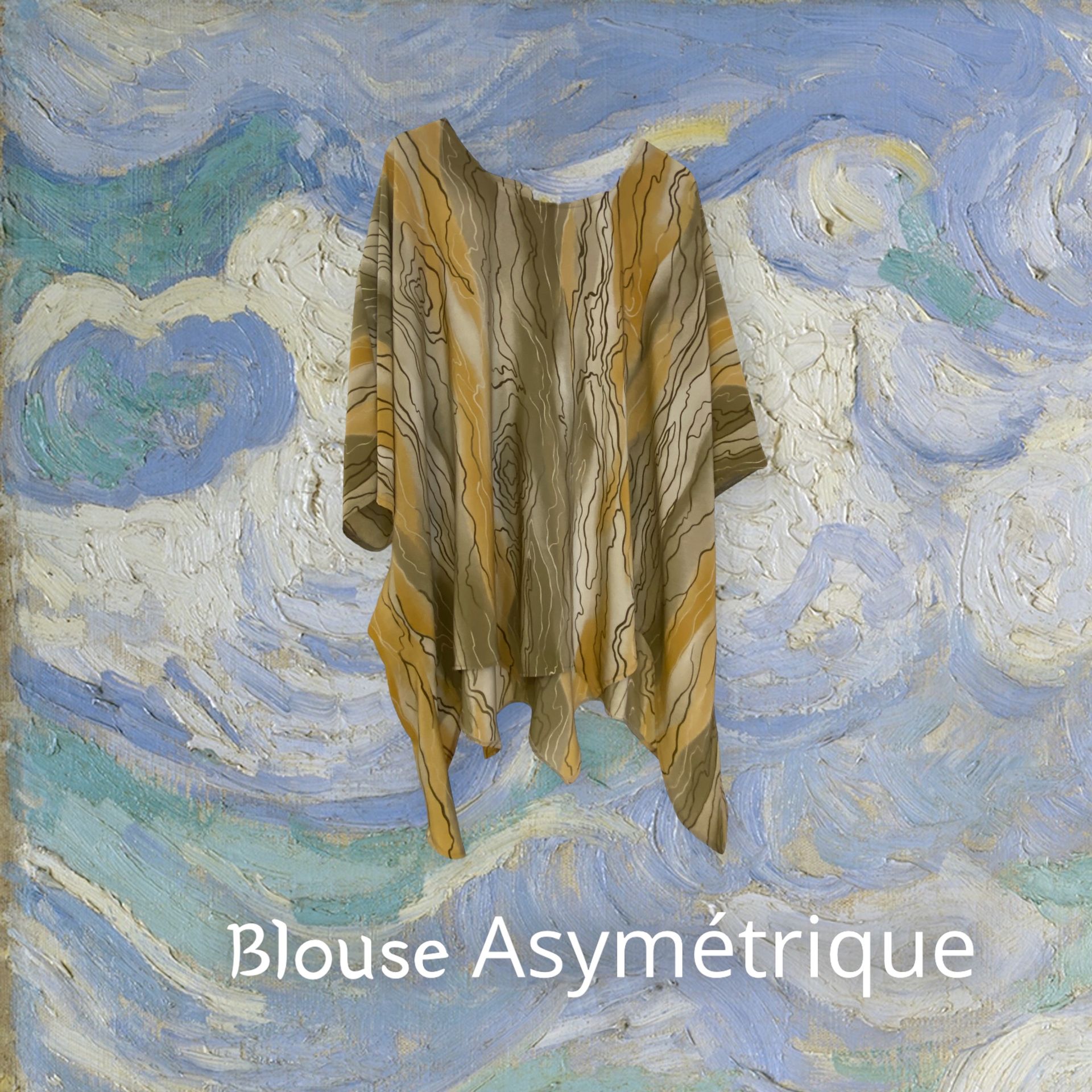 Une photo d'un chemisier avec les mots chemisier asymétrique en dessous