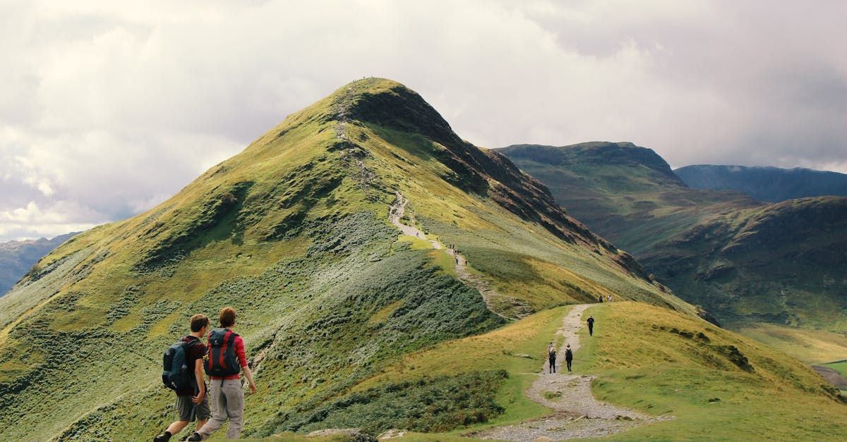 A group of people are hiking up a mountain.