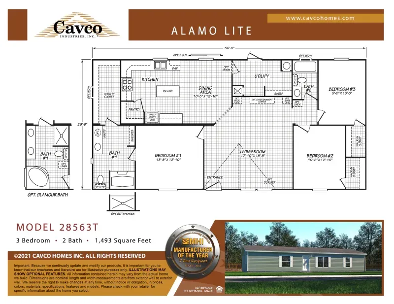 A floor plan of a mobile home called alamo lite