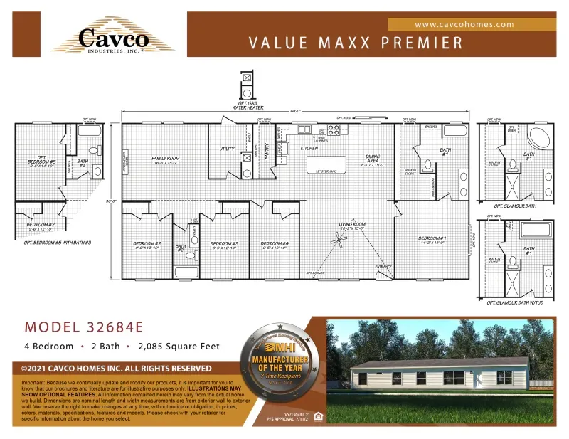A floor plan of a mobile home with a picture of the house.