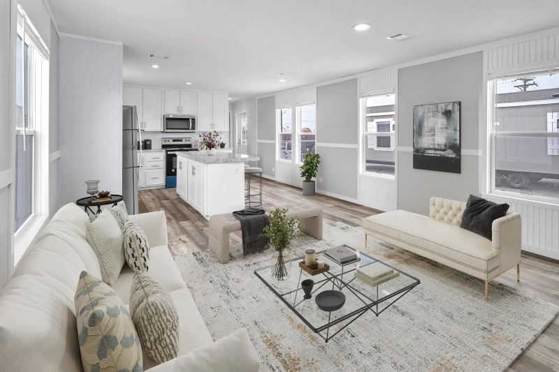 A living room with a couch and a coffee table