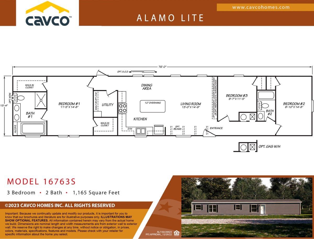 A floor plan of a mobile home with a picture of the house.
