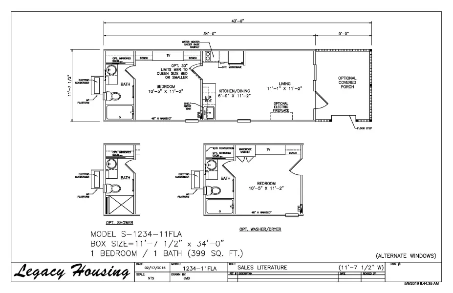 A black and white floor plan of a mobile home