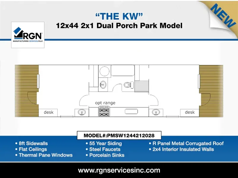 A drawing of a porch park model from rgn