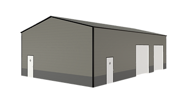 A gray garage with two white doors on a white background.