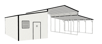 A drawing of a shed with a carport attached to it.