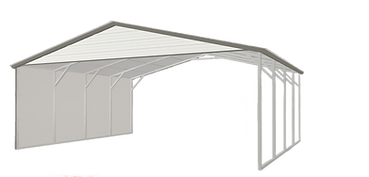 A drawing of a carport with a roof and walls on a white background.