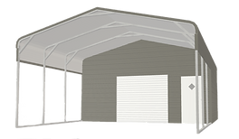 A drawing of a garage with a canopy and a door.