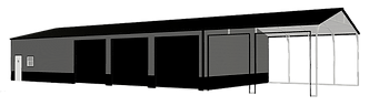 A black and white drawing of a garage with a canopy.