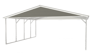 A carport with a triangle roof on a white background.