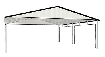 A drawing of a canopy with a triangle roof on a white background.