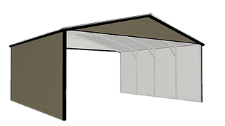 A drawing of a garage with a canopy on a white background.